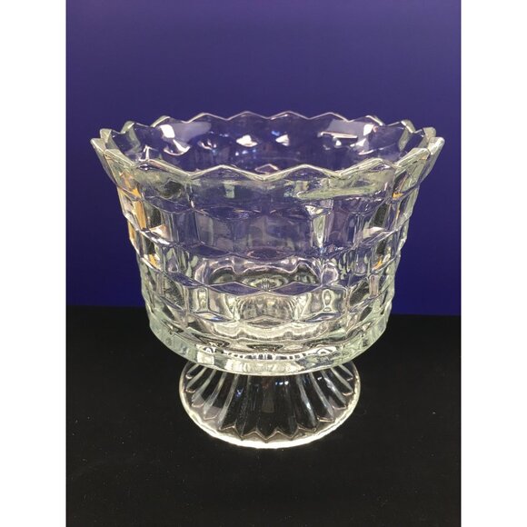 Vintage Fostoria American Pedestal Compote Bowl Dish Clear Glass Cube Pattern - Picture 9 of 16